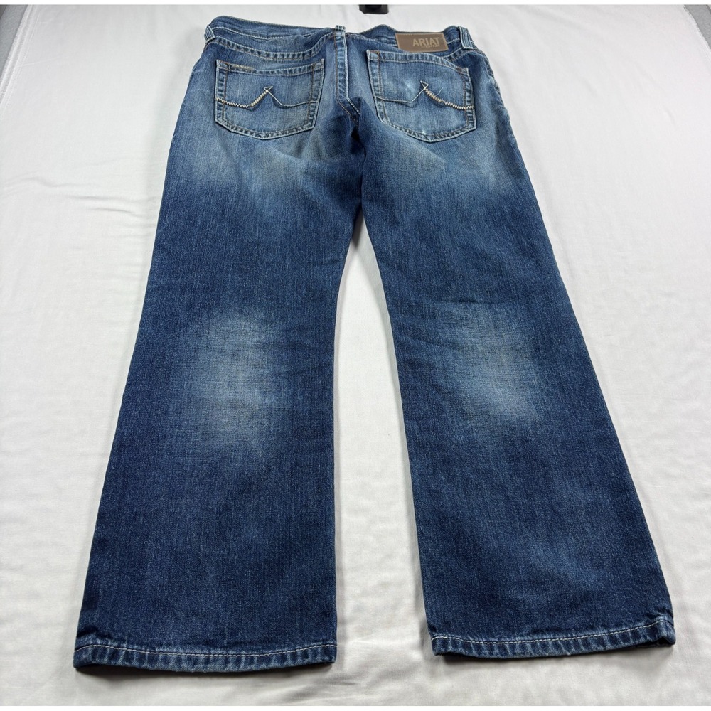 Ariat Jeans Mens 33x30 (Fits 34x30) Blue Bootcut Western Casual Workwear Denim - Picture 10 of 12